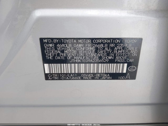 Продаж на аукціоні авто 2010 Lexus Es 350, vin: JTHBK1EG9A2356529, номер лоту: 44977713