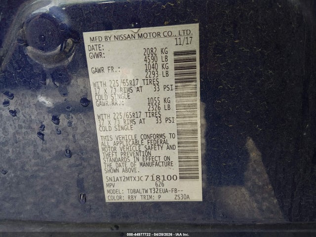 5N1AT2MTXJC718100 Nissan ROGUE SV