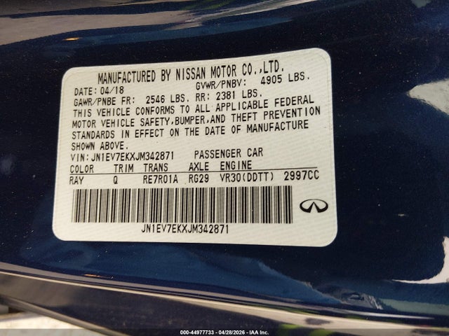 Aukcja sprzedaży 2018 Infiniti Q60 3.0t Sport, vin: JN1EV7EKXJM342871, numer aukcji: 44977733