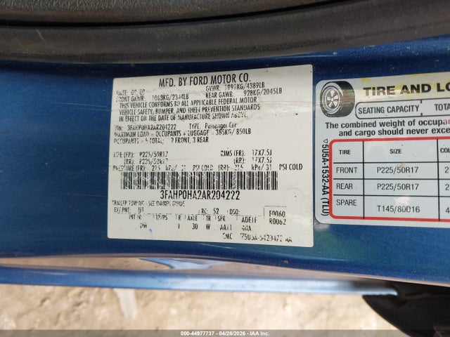 Продаж на аукціоні авто 2010 Ford Fusion Se, vin: 3FAHP0HA2AR204222, номер лоту: 44977737