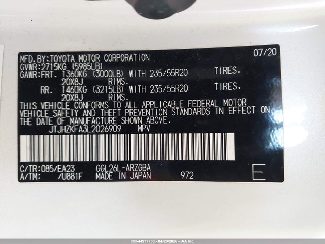 JTJHZKFA3L2026909 Lexus Rx 350l