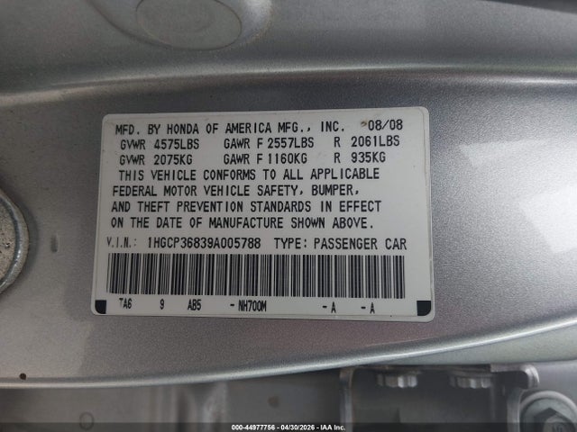 Aukcja sprzedaży 2009 Honda Accord 3.5 Ex-l, vin: 1HGCP36839A005788, numer aukcji: 44977756
