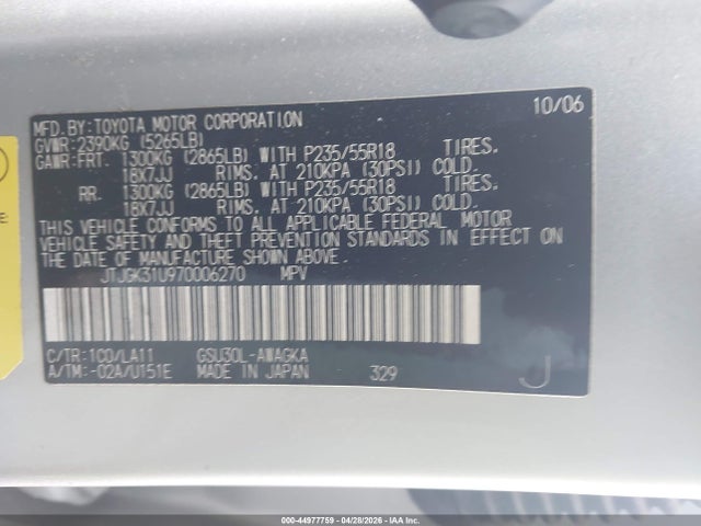 Aukcja sprzedaży 2007 Lexus Rx 350, vin: JTJGK31U970006270, numer aukcji: 44977759
