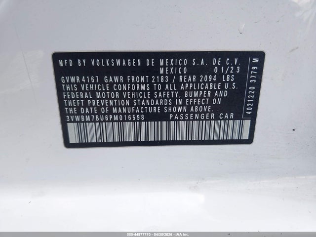 Продаж на аукціоні авто 2023 Volkswagen Jetta 1.5t Sport, vin: 3VWBM7BU6PM016598, номер лоту: 44977770