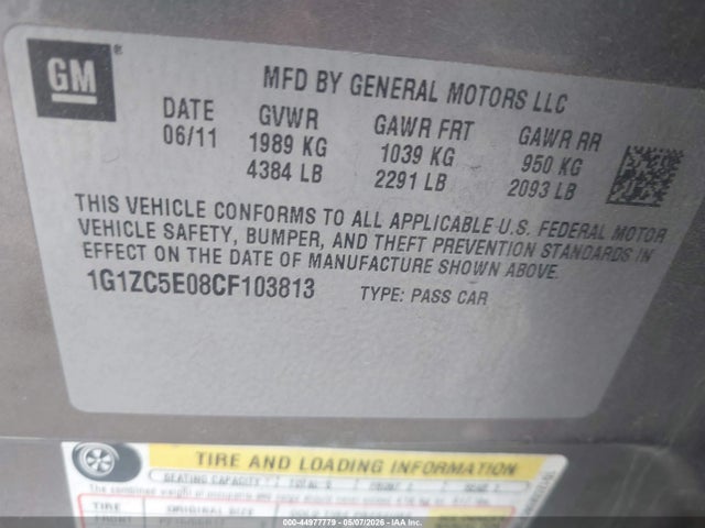 Продаж на аукціоні авто 2012 Chevrolet Malibu 1lt, vin: 1G1ZC5E08CF103813, номер лоту: 44977779