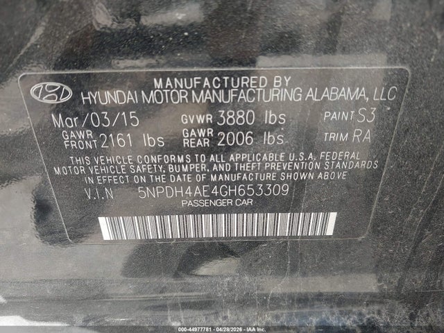 Aukcja sprzedaży 2016 Hyundai Elantra Se, vin: 5NPDH4AE4GH653309, numer aukcji: 44977781