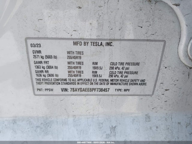 Aukcja sprzedaży 2023 Tesla Model Y Awd/long Range Dual Motor All-wheel Drive, vin: 7SAYGAEE8PF738457, numer aukcji: 44977800