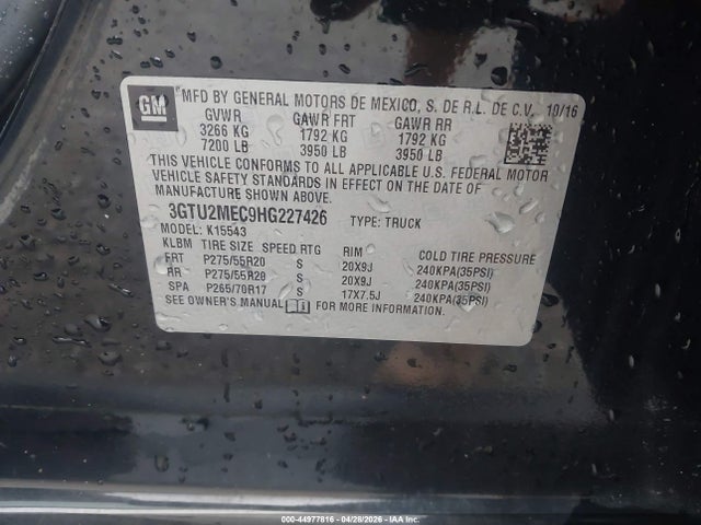 Aukcja sprzedaży 2017 Gmc Sierra 1500 Sle, vin: 3GTU2MEC9HG227426, numer aukcji: 44977816