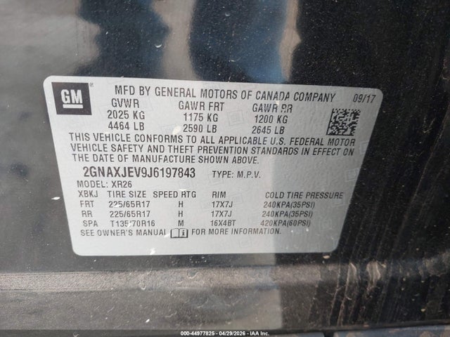 Продаж на аукціоні авто 2018 Chevrolet Equinox Lt, vin: 2GNAXJEV9J6197843, номер лоту: 44977825