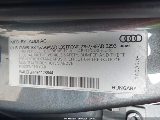 Aukcja sprzedaży 2015 Audi A3 2.0t Premium, vin: WAUEFGFF1F1128644, numer aukcji: 44977831