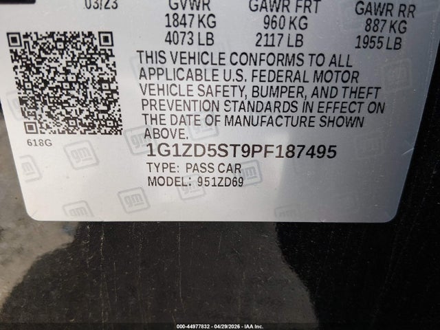 1G1ZD5ST9PF187495 Chevrolet Malibu Fwd 1lt