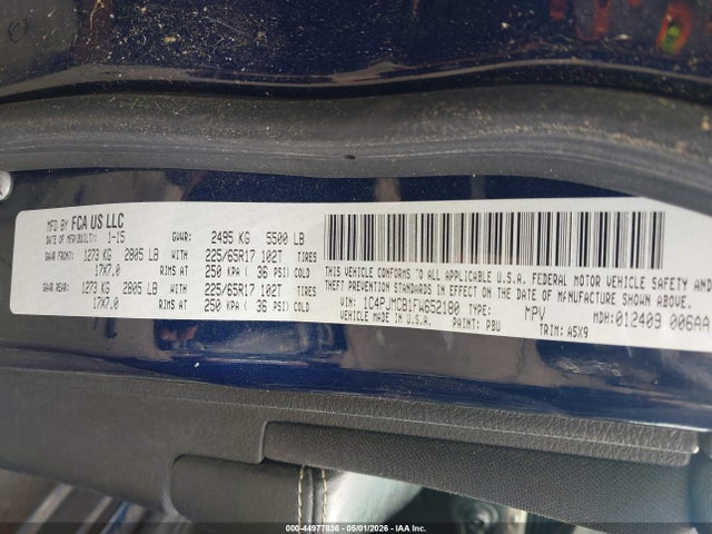 2015 Jeep Cherokee Latitude მანქანა იყიდება აუქციონზე, vin: 1C4PJMCB1FW652180, აუქციონის ნომერი: 44977836