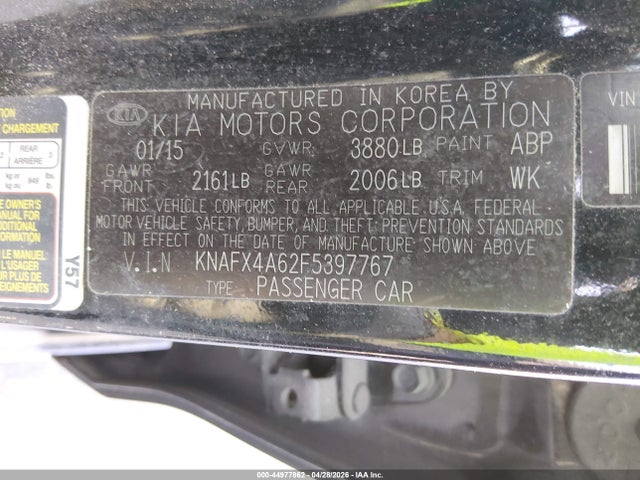 2015 Kia Forte Lx მანქანა იყიდება აუქციონზე, vin: KNAFX4A62F5397767, აუქციონის ნომერი: 44977862
