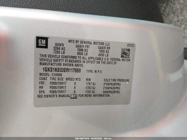 Aukcja sprzedaży 2014 Gmc Yukon Xl 1500 Slt, vin: 1GKS1KE03ER117668, numer aukcji: 44977870