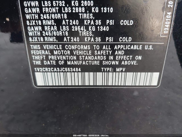 Продаж на аукціоні авто 2018 Volkswagen Atlas 3.6l V6 Se, vin: 1V2CR2CA3JC553484, номер лоту: 44977884