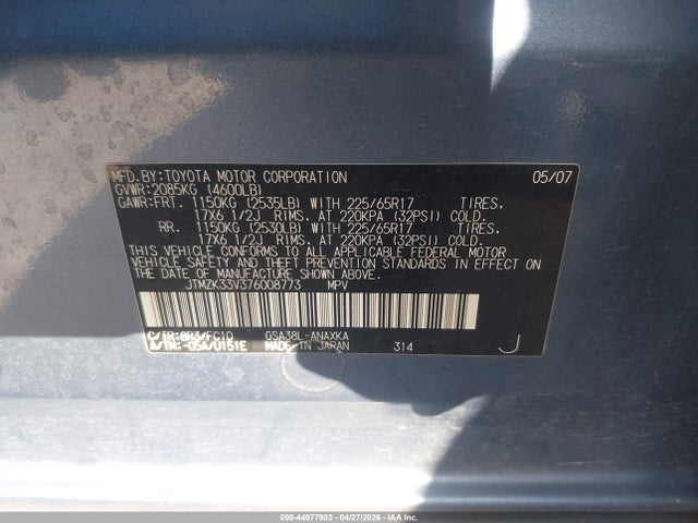Продаж на аукціоні авто 2007 Toyota Rav4 Base V6, vin: JTMZK33V376008773, номер лоту: 44977903