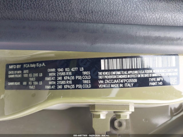 44977905 :رقم المزاد ، ZACCJAAT4FPC05509 vin ، 2015 Jeep Renegade Sport مزاد بيع