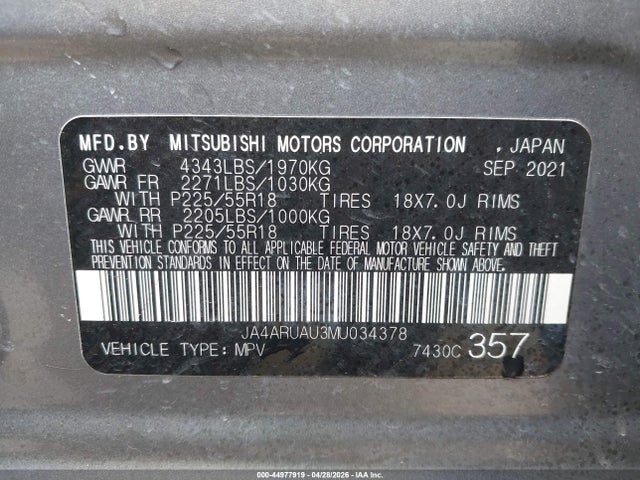 Aukcja sprzedaży 2021 Mitsubishi Outlander Sport 2.0 Be Awc/2.0 Es Awc/2.0 Le Awc/2.0 Se Awc, vin: JA4ARUAU3MU034378, numer aukcji: 44977919