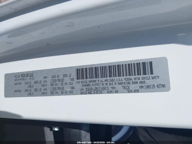 Aukcja sprzedaży 2020 Ram Promaster 3500 Cargo Van High Roof 159 Wb Ext, vin: 3C6URVJG9LE102013, numer aukcji: 44977920