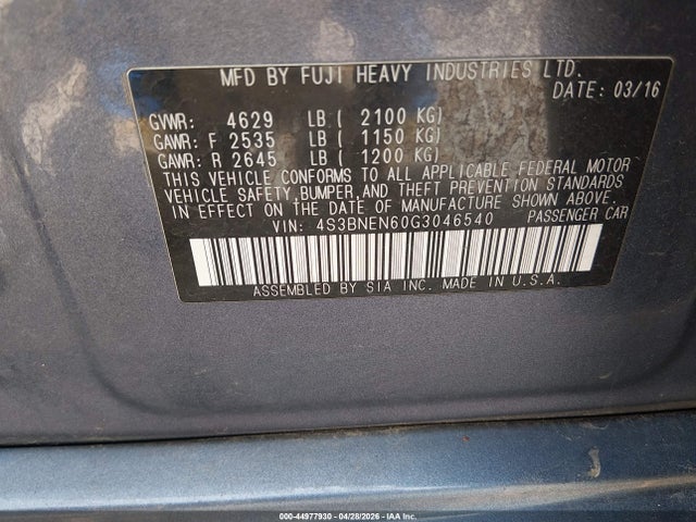 Aukcja sprzedaży 2016 Subaru Legacy 3.6r Limited, vin: 4S3BNEN60G3046540, numer aukcji: 44977930