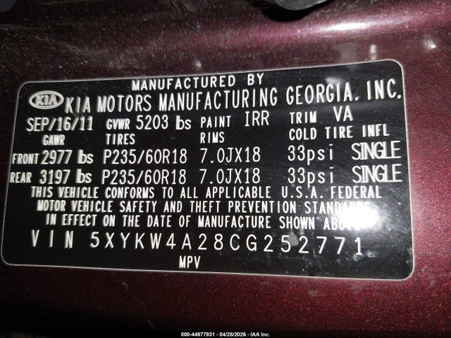 Продаж на аукціоні авто 2012 Kia Sorento Sx V6, vin: 5XYKW4A28CG252771, номер лоту: 44977931