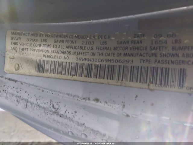 2009 Volkswagen New Beetle 2.5l მანქანა იყიდება აუქციონზე, vin: 3VWRW31C69M506293, აუქციონის ნომერი: 44977938