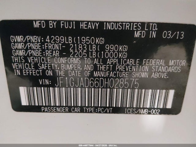 Aukcja sprzedaży 2013 Subaru Impreza 2.0i Premium, vin: JF1GJAD66DH028575, numer aukcji: 44977944