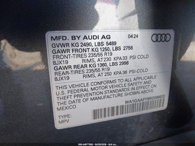 Aukcja sprzedaży 2024 Audi Q5 Premium 45 Tfsi S Line Quattro, vin: WA1GAAFY9R2098620, numer aukcji: 44977950