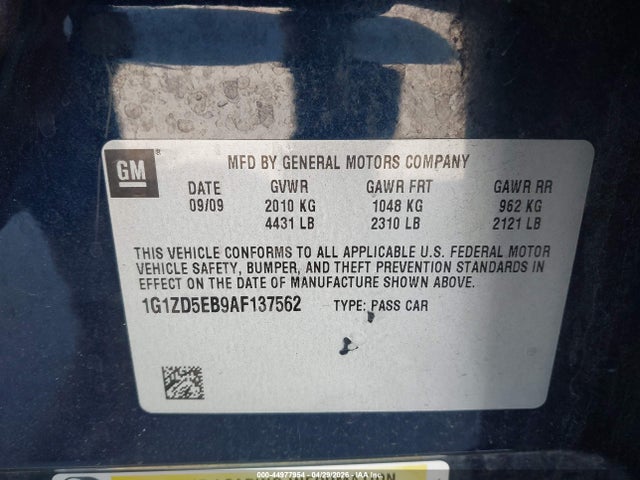 Aukcja sprzedaży 2010 Chevrolet Malibu Lt, vin: 1G1ZD5EB9AF137562, numer aukcji: 44977954