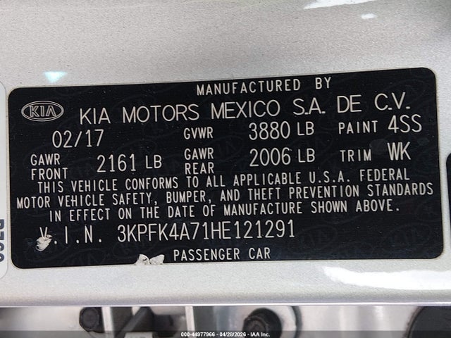 Продаж на аукціоні авто 2017 Kia Forte Lx, vin: 3KPFK4A71HE121291, номер лоту: 44977966