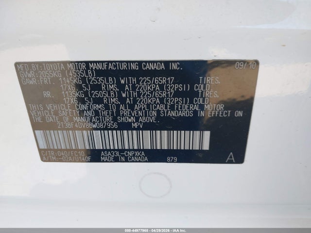 Продажа на аукционе авто 2011 Toyota Rav4, vin: 2T3BF4DV8BW087956, номер лота: 44977968