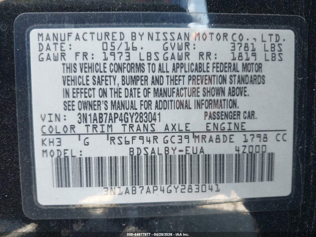 Nissan SENTRA S 2016 3N1AB7AP4GY283041 Image 9