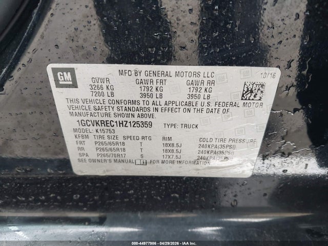 Aukcja sprzedaży 2017 Chevrolet Silverado 1500 2lt, vin: 1GCVKREC1HZ125359, numer aukcji: 44977986