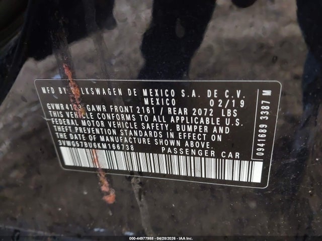 3VWG57BU6KM166738 Volkswagen Jetta 1.4t Sel Premium