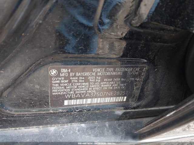 Продаж на аукціоні авто 2007 Bmw 328i, vin: WBAVA37507NE28251, номер лоту: 44978014