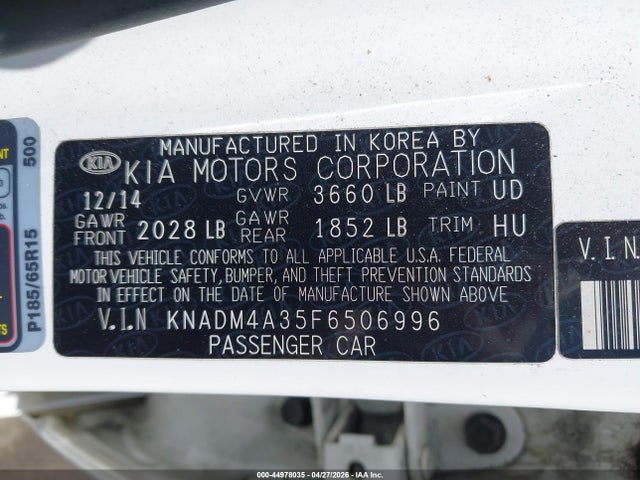 Продаж на аукціоні авто 2015 Kia Rio Lx, vin: KNADM4A35F6506996, номер лоту: 44978035