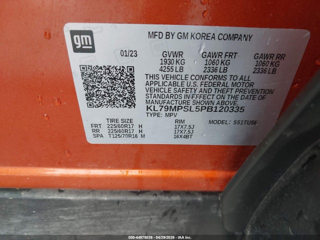 44978039 :رقم المزاد ، KL79MPSL5PB120335 vin ، 2023 Chevrolet Trailblazer Fwd Lt مزاد بيع
