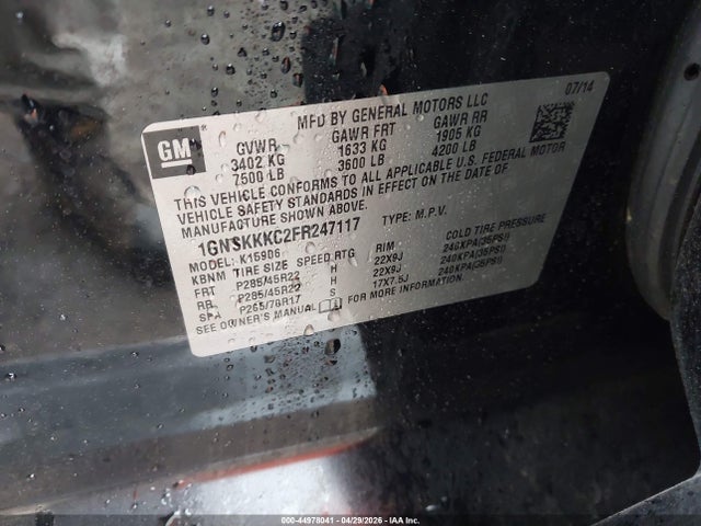 1GNSKKKC2FR247117 Chevrolet Suburban 1500 Ltz