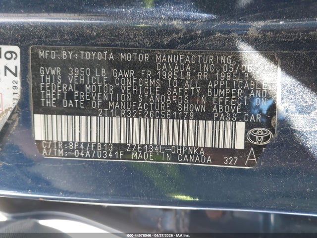 44978046 :رقم المزاد ، 2T1LR32E26C561179 vin ، 2006 Toyota Matrix Xr مزاد بيع