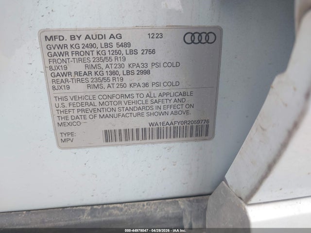 44978047 :رقم المزاد ، WA1EAAFY0R2059776 vin ، 2024 Audi Q5 Premium Plus 45 Tfsi S Line Quattro مزاد بيع