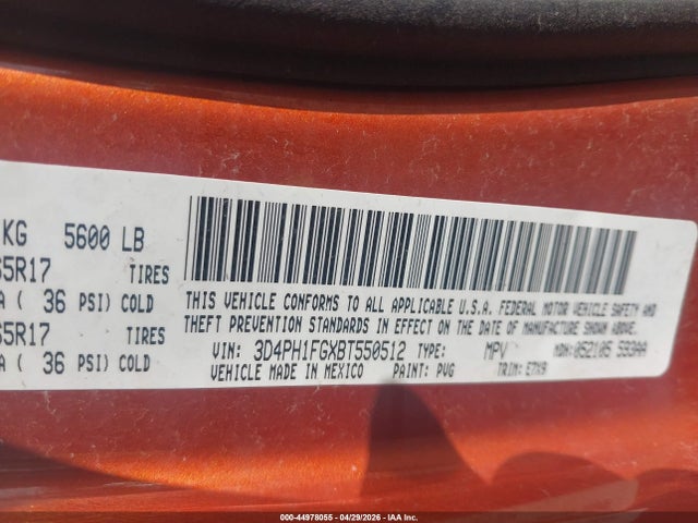 Продажа на аукционе авто 2011 Dodge Journey Mainstreet, vin: 3D4PH1FGXBT550512, номер лота: 44978055