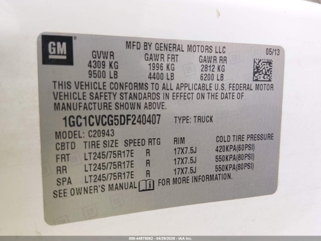 Продажа на аукционе авто 2013 Chevrolet Silverado 2500hd Work Truck, vin: 1GC1CVCG5DF240407, номер лота: 44978062