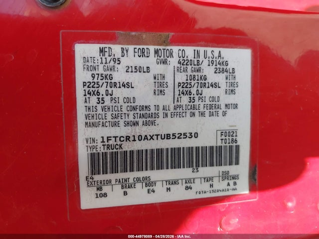 44978089 :رقم المزاد ، 1FTCR10AXTUB52530 vin ، 1996 Ford Ranger مزاد بيع
