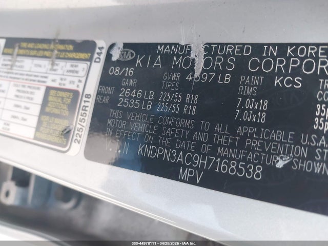 44978111 :رقم المزاد ، KNDPN3AC9H7168538 vin ، 2017 Kia Sportage Ex مزاد بيع