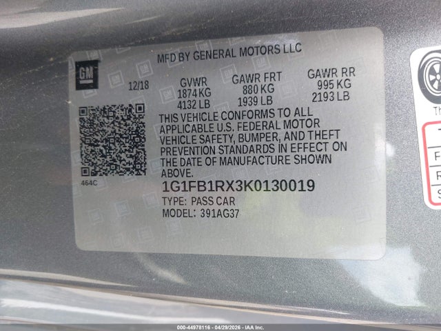 Chevrolet Camaro 1lt 2019 1G1FB1RX3K0130019 Image 9