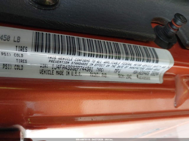 Продажа на аукционе авто 2002 Jeep Wrangler Sport, vin: 1J4FA49S92P744901, номер лота: 44978118