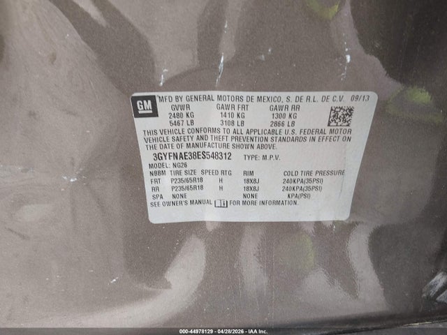 2014 Cadillac Srx Standard მანქანა იყიდება აუქციონზე, vin: 3GYFNAE38ES548312, აუქციონის ნომერი: 44978129