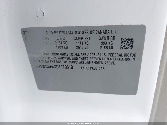 44978130 :رقم المزاد ، 2G1WC5E3XC1170319 vin ، 2012 Chevrolet Impala Ltz مزاد بيع