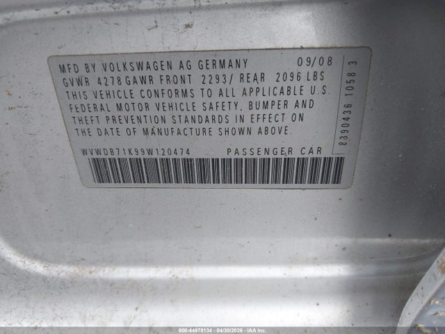2009 Volkswagen Rabbit S მანქანა იყიდება აუქციონზე, vin: WVWDB71K99W120474, აუქციონის ნომერი: 44978134