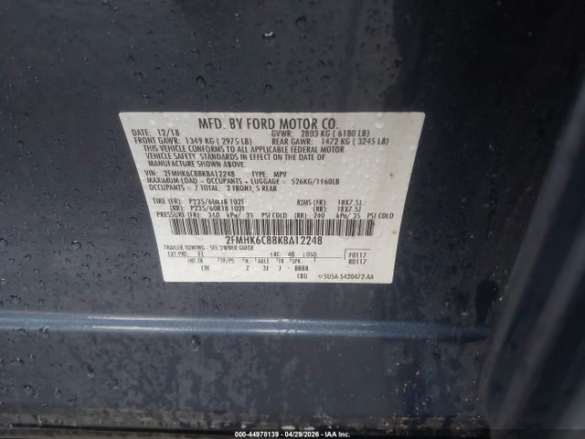 2019 Ford Flex Sel მანქანა იყიდება აუქციონზე, vin: 2FMHK6C88KBA12248, აუქციონის ნომერი: 44978139